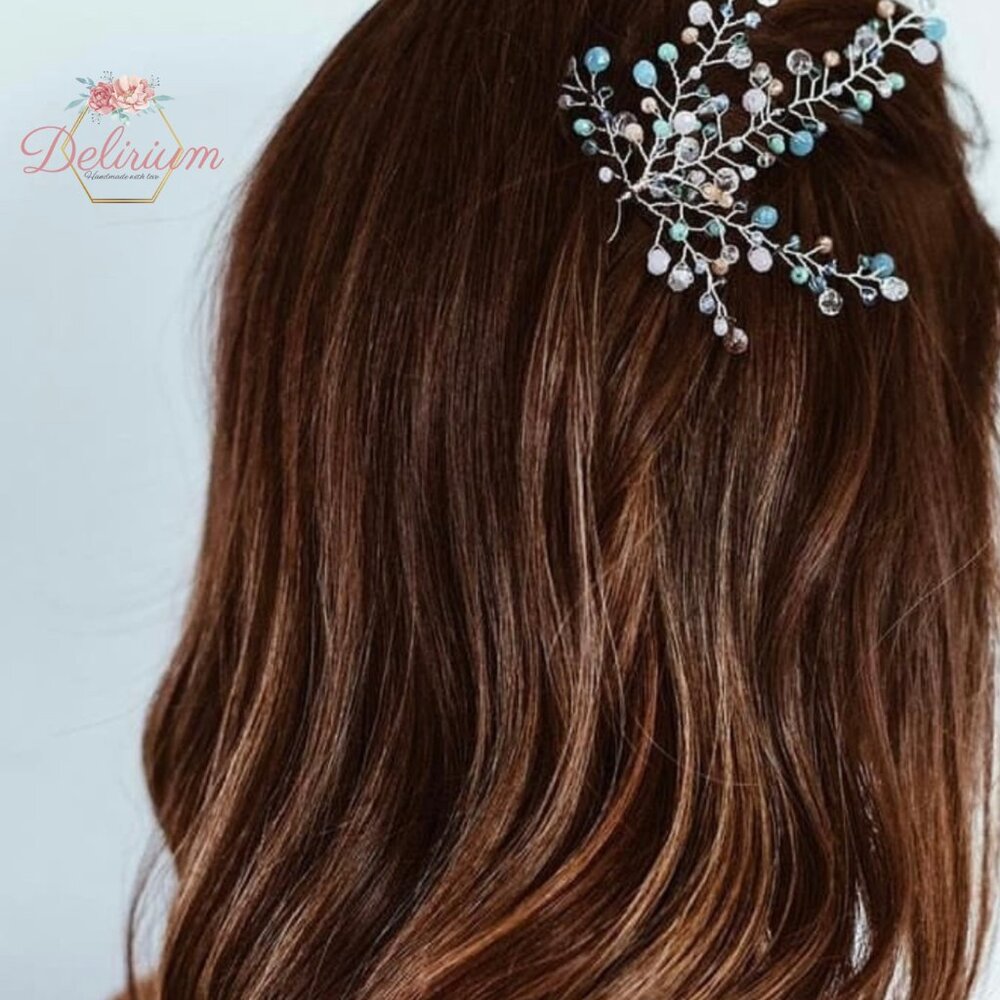 Blue Crystal headpiece-Wedding Headband-Wedding Crystal Headpiece for Brides